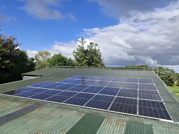 30 roofftop agricultural solar panels in Ireland on a farm near Carlow.