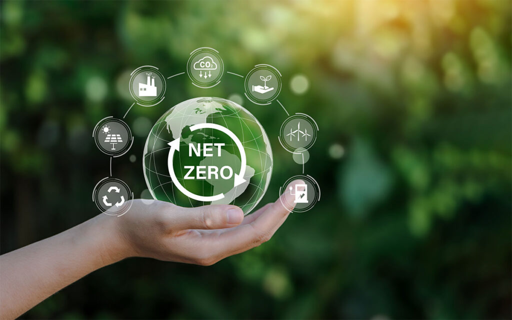 Net zero icon and carbon neutral concept in the hand for net zer
